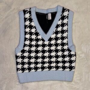 Blue and Black Houndstooth Sweater Vest